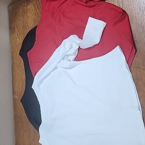 SHEIN Women's 3 Pack Red Wht Blk Dolman Sleeve Top Ballet Bateau Boat Neck